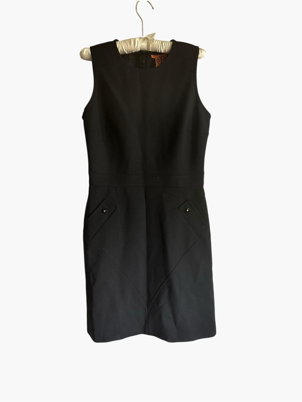Tory Burch Black Wool Blend Sleeveless Sheath Dress | Size 10 | Pockets - Picture 11 of 11